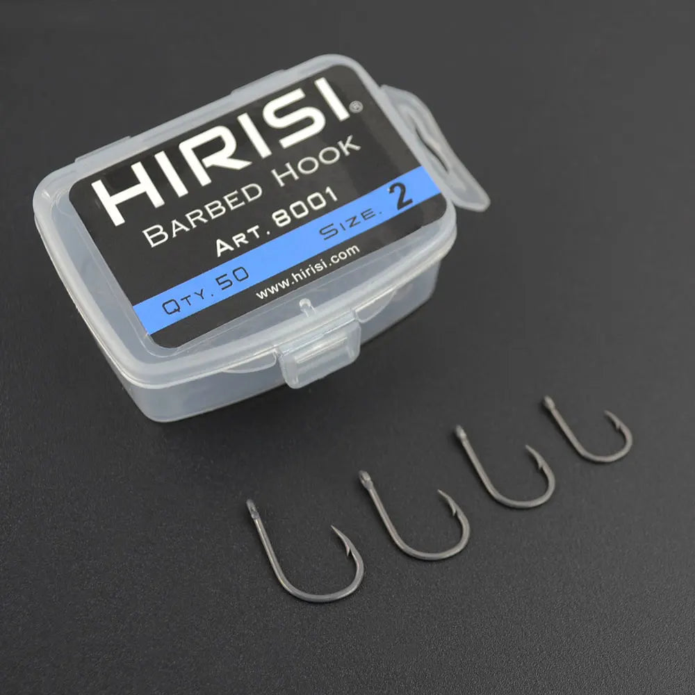 HookUpCo. 50pcs Barbed Fishing Hooks, High Carbon Steel - HookUpCo.