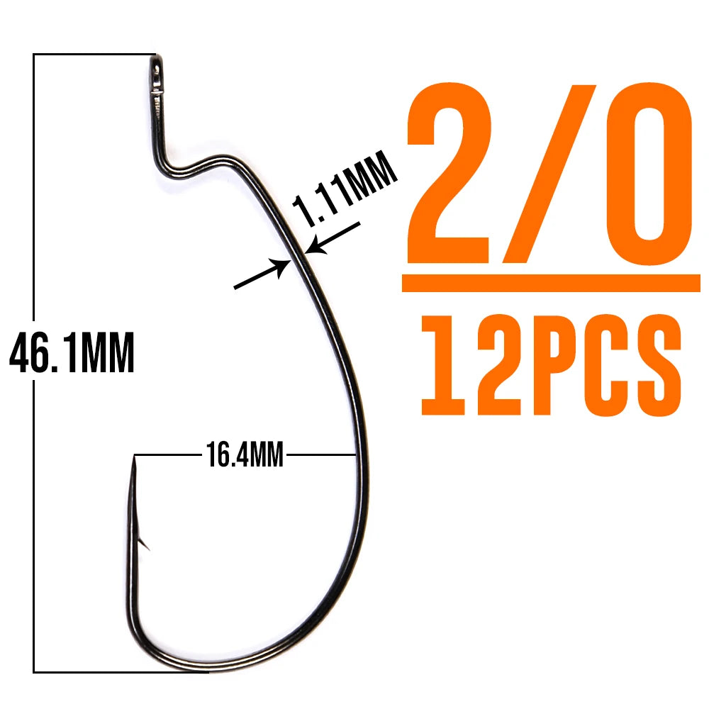 HookUpCo. Thin Wire Offset Worm Hooks - 12 Pack - HookUpCo.