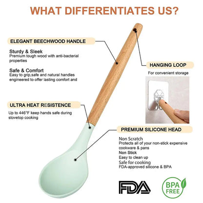 Heat Resistant Silicone Utensil Set for Cooking