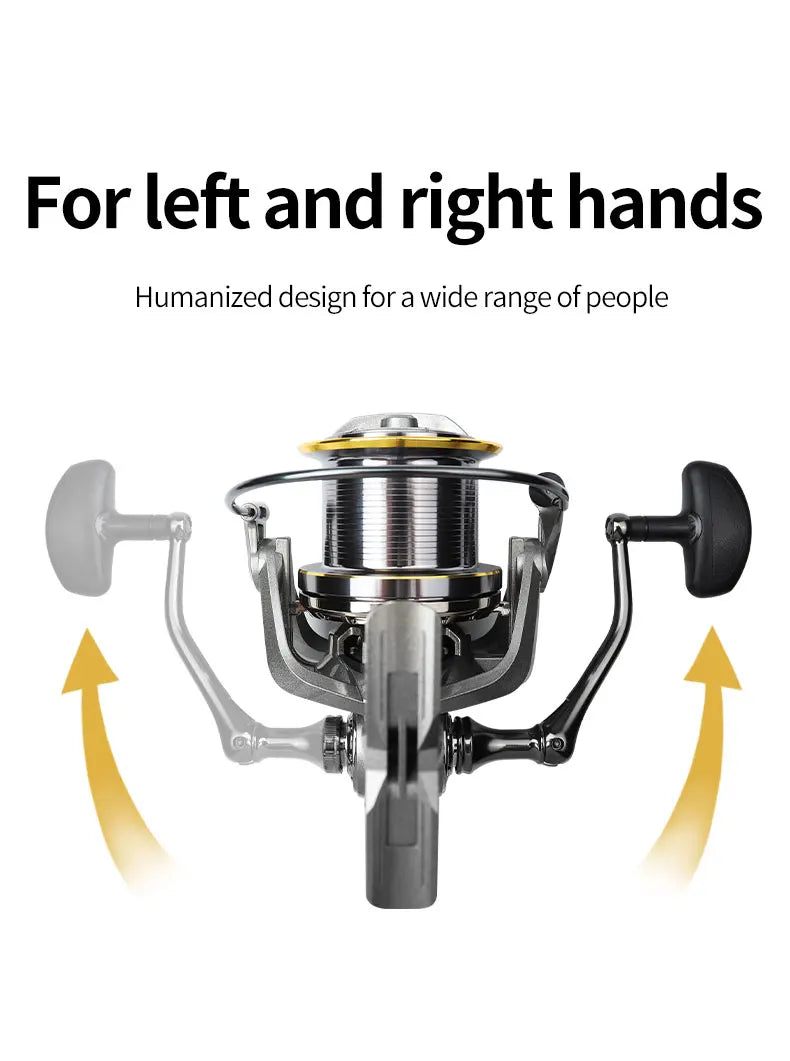 Dual handle spinning fishing reel suitable for left and right hand use, ergonomic outdoor gear