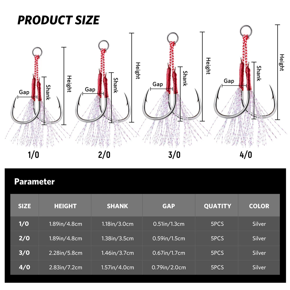Strong Carbon Steel Fishing Hooks with Feathers