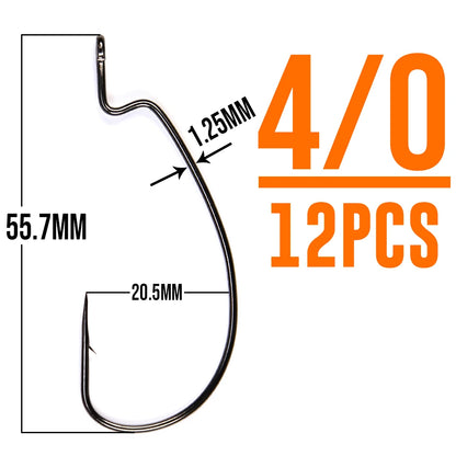 HookUpCo. Thin Wire Offset Worm Hooks - 12 Pack - HookUpCo.