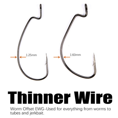 HookUpCo. Thin Wire Offset Worm Hooks - 12 Pack - HookUpCo.