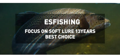 Underwater view of a large fish, promotional text highlights soft lure fishing gear.