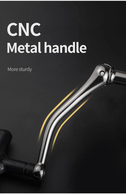 Close-up of CNC metal handle with sleek, durable design against a black background