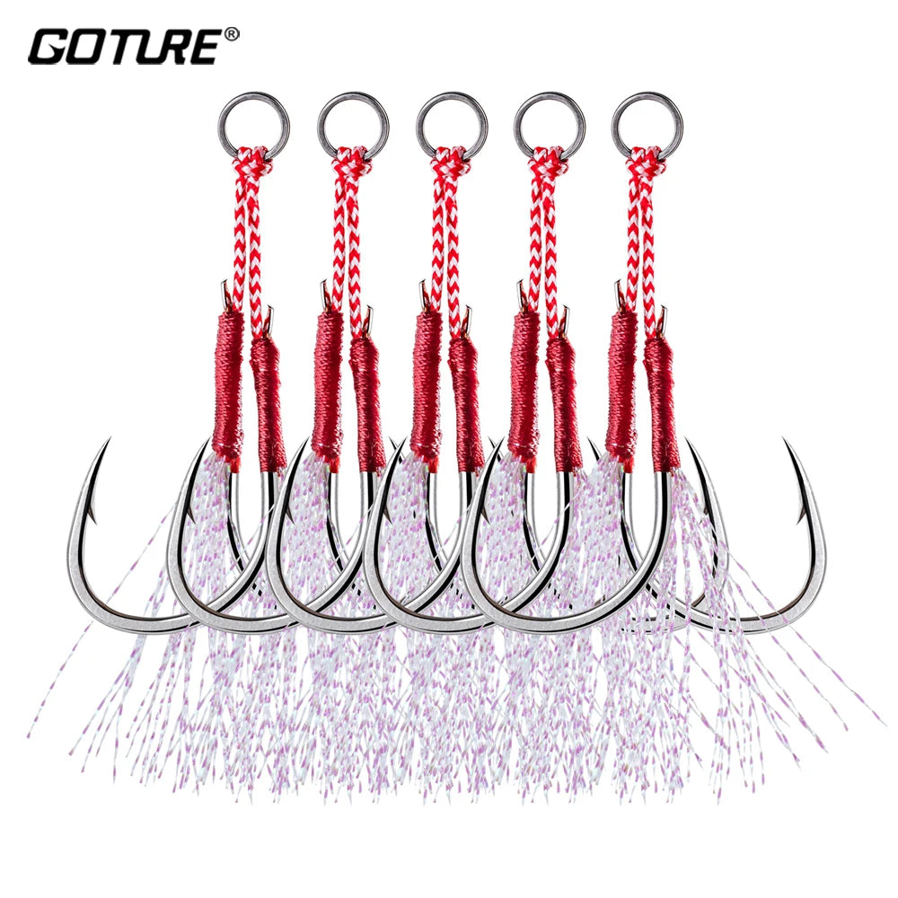 Strong Carbon Steel Fishing Hooks with Feathers