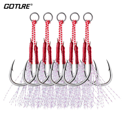 Strong Carbon Steel Fishing Hooks with Feathers