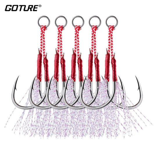 HookUpCo. Strong Carbon Steel Fishing Hooks with Feathers