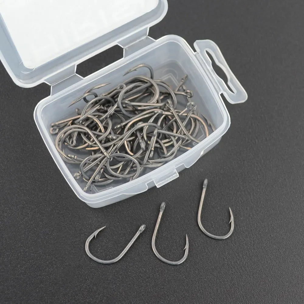 HookUpCo. 50pcs Barbed Fishing Hooks, High Carbon Steel - HookUpCo.