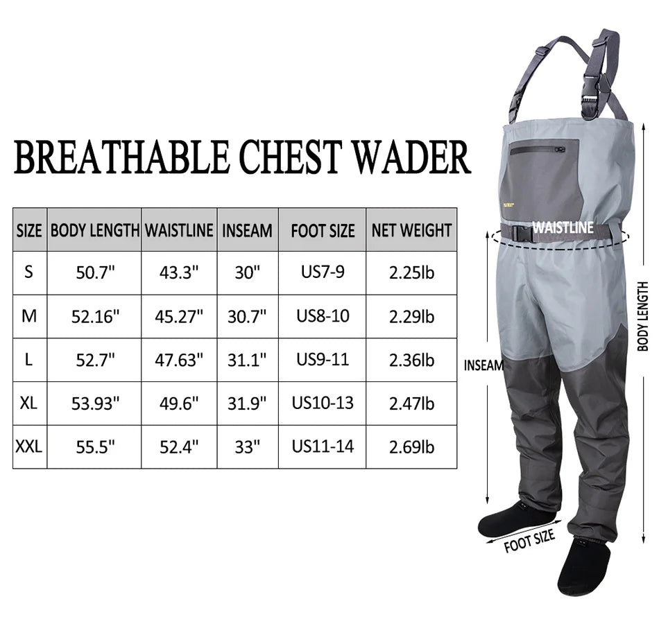 Breathable Waterproof Fishing Waders for All Sizes