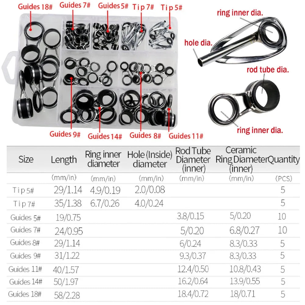 55-Piece Fishing Rod Guide Repair Kit - HookUpCo.