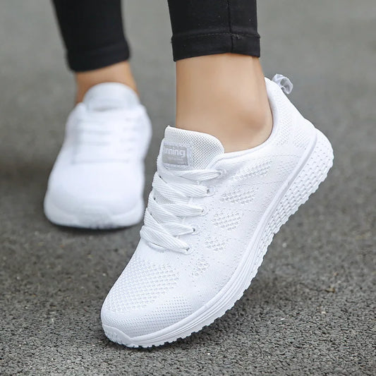 HookUpCo. Women's Breathable Mesh Walking Sneakers in White