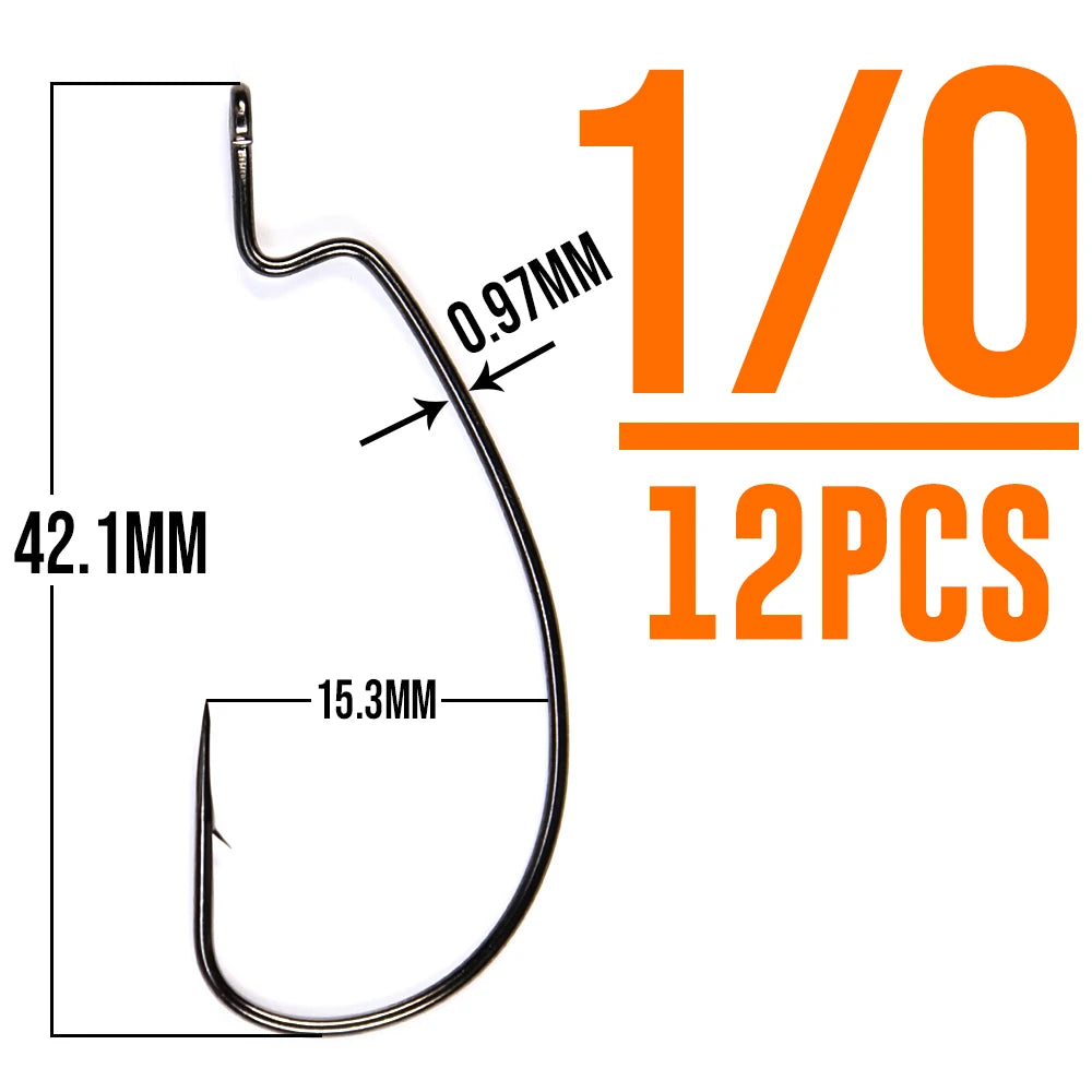 HookUpCo. Thin Wire Offset Worm Hooks - 12 Pack - HookUpCo.