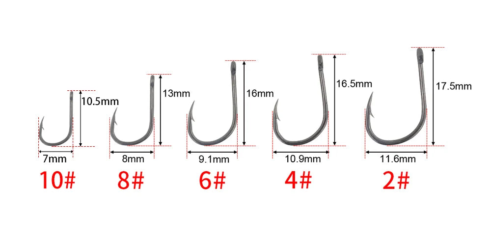 HookUpCo. 50pcs Barbed Fishing Hooks, High Carbon Steel - HookUpCo.