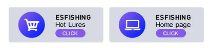 Two buttons for ESFISHING: one for hot fishing lures, one for home page, each with icons