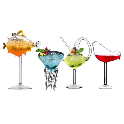 Whimsical Porcupine Fish Cocktail Glass Set
