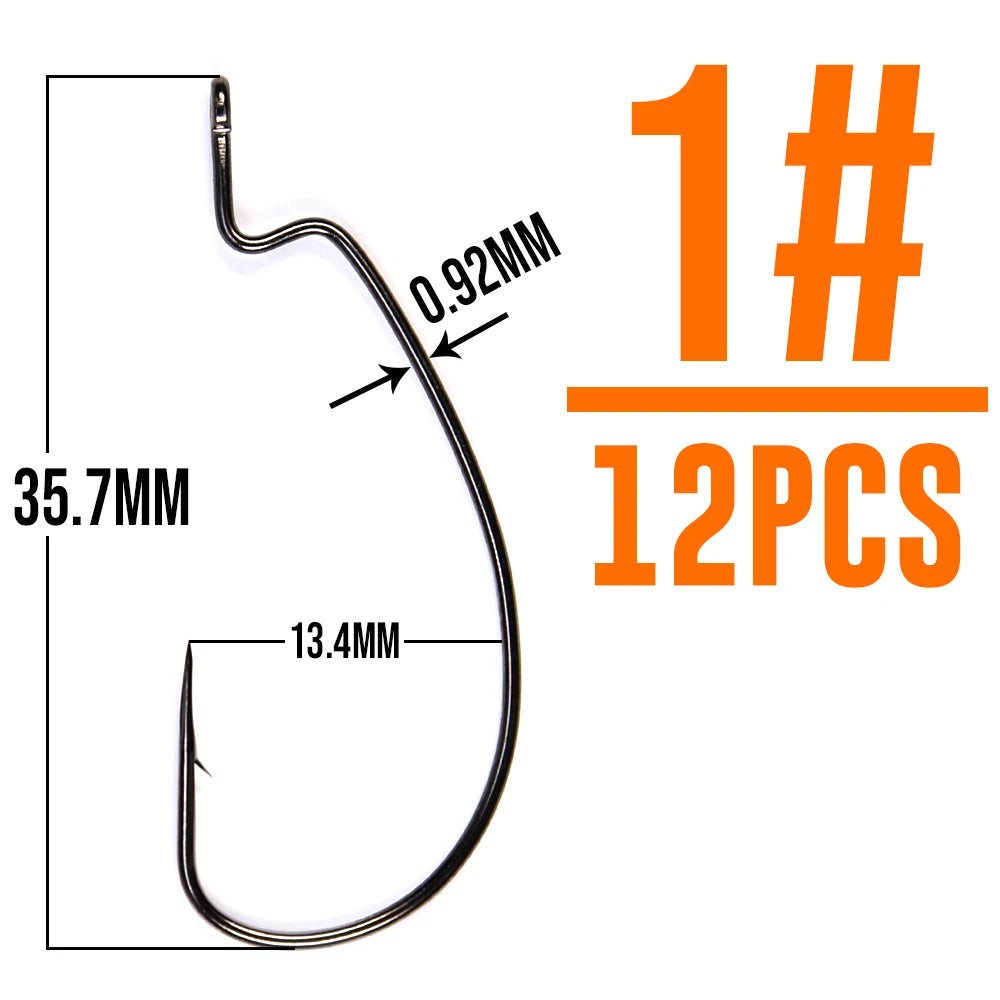 HookUpCo. Thin Wire Offset Worm Hooks - 12 Pack - HookUpCo.