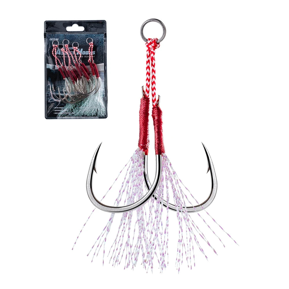 Strong Carbon Steel Fishing Hooks with Feathers