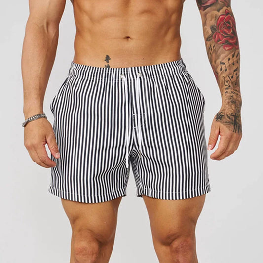 HookUpCo. Men's Quick-Dry Beach Shorts in Multi-Color Stripes