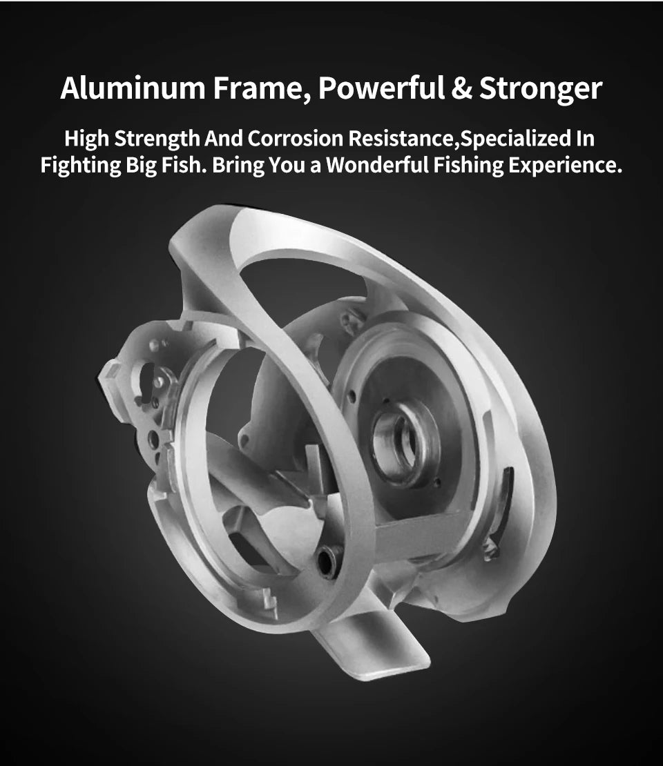 Silver aluminum fishing reel frame showcasing high strength and corrosion resistance.