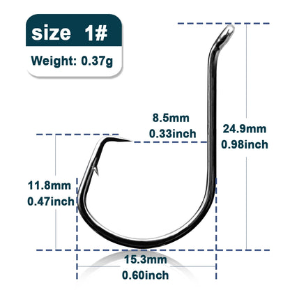HookUpCo. Offset Barbed Fishing Hooks Set 25-50Pcs - HookUpCo.