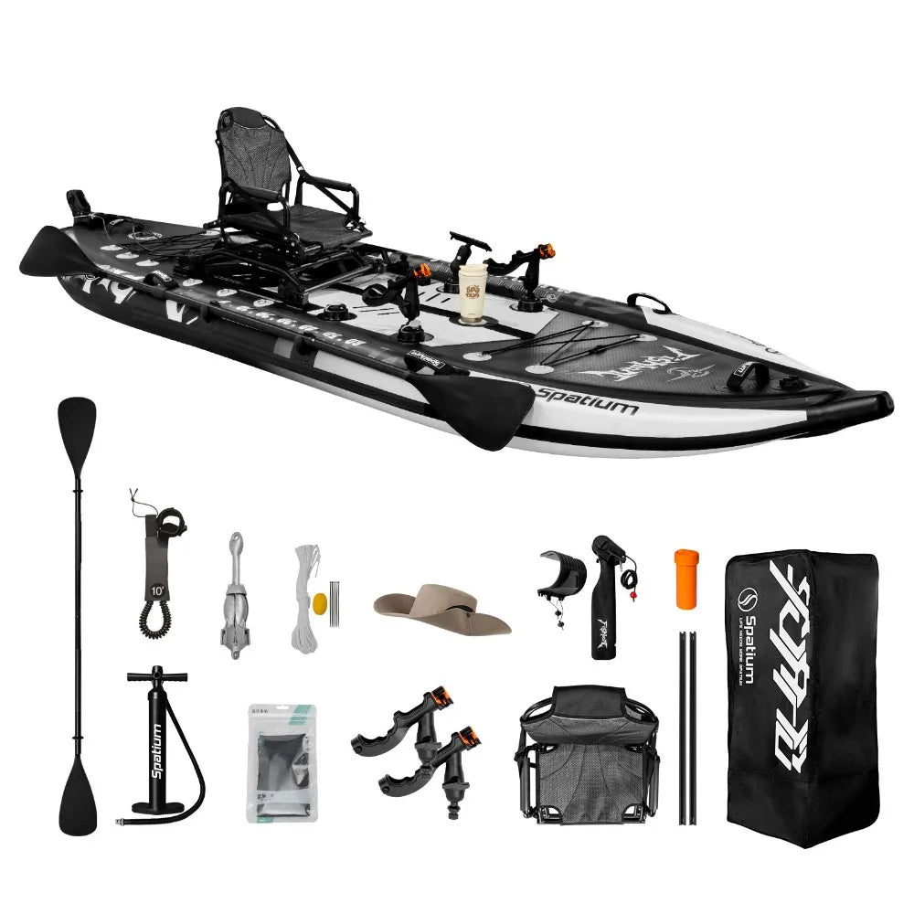 SUP Kayak Hybrid -Inflatable Pedal or Electric Drive Fishing Hybrid w/Seat