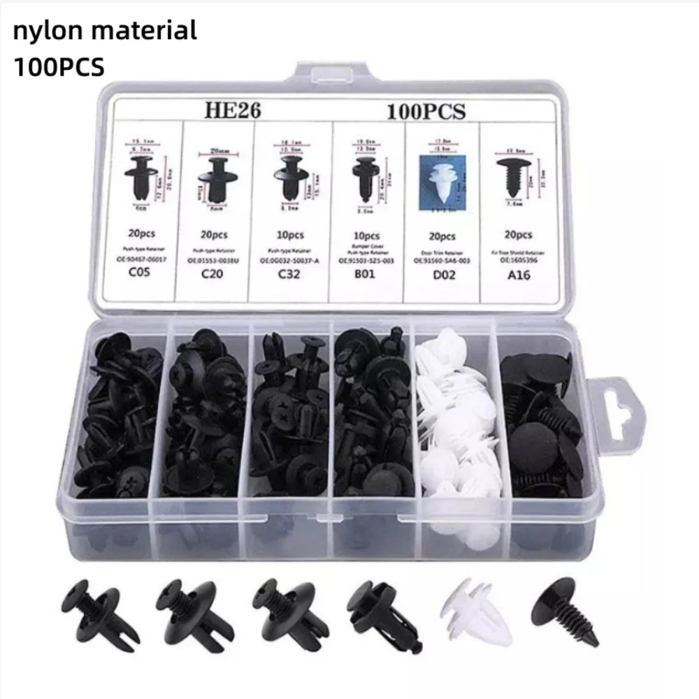 100-Piece Auto Fastener Clip Kit for Car Body Repairs