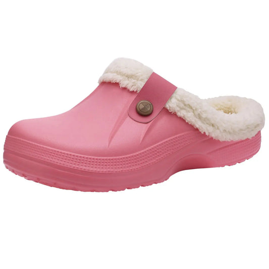 HookUpCo. Waterproof Plush Fur Clogs for Cozy Comfort
