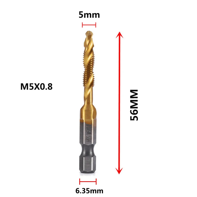 HookUpCo. Titanium Hex Shank Metric Tap Drill Bit Set