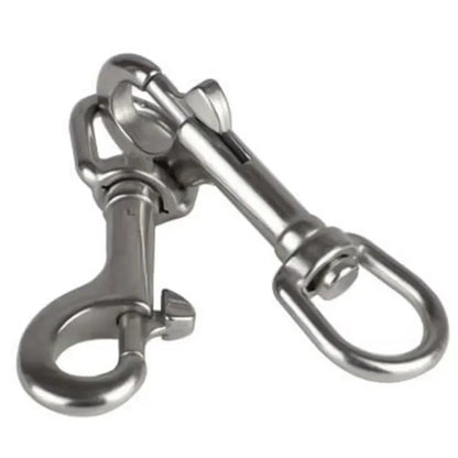 HookUpCo 316 stainless steel swivel eye bolt with spring latch and snap hook.