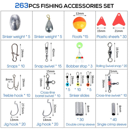 263pcs Fishing Accessory Set with Tackle Box and Tools