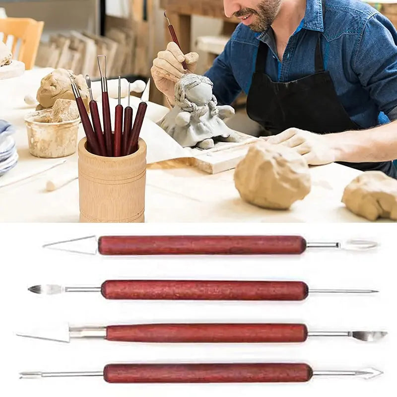 6-Piece Pottery Tool Set with Wood Handles for Sculpting