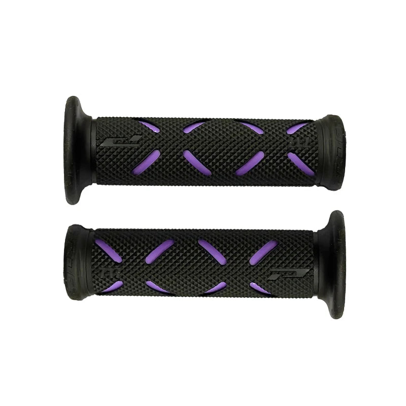 HookUpCo 22mm universal bike handlebar grips, black textured rubber with purple grip inserts.