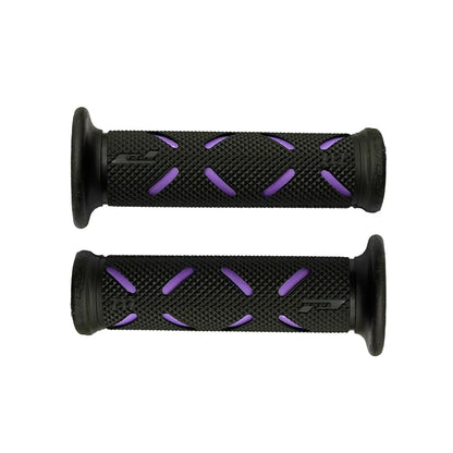 HookUpCo 22mm universal bike handlebar grips, black textured rubber with purple grip inserts.