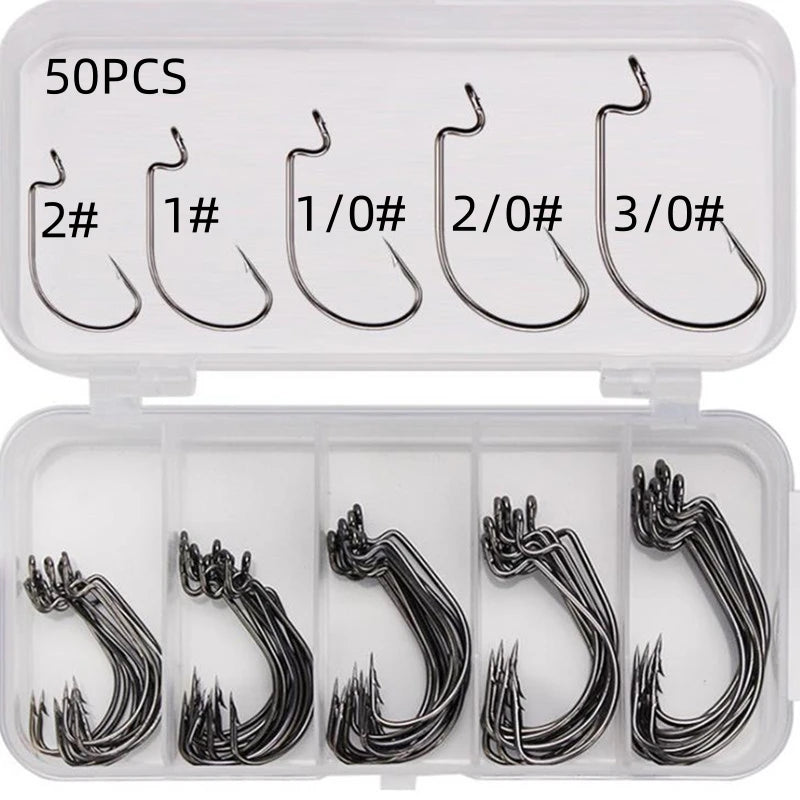 HookUpCo. 50-Piece High Carbon Fishing Hooks Set