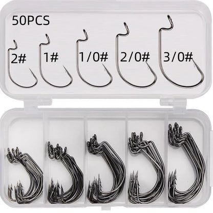 HookUpCo. 50-Piece High Carbon Fishing Hooks Set