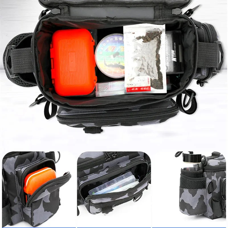 Durable Fishing Tackle Bag with Rod Holder
