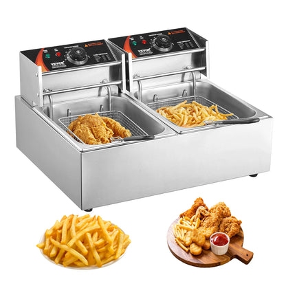 HookUpCo. 12L Electric Deep Fryer with Dual Tanks for Crispy Meals