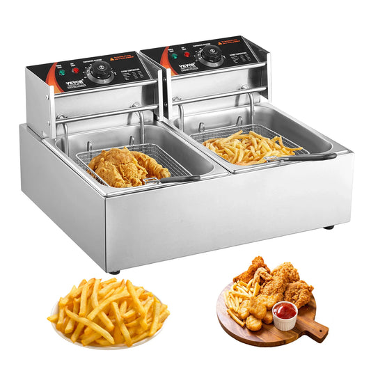 HookUpCo. 12L Electric Deep Fryer with Dual Tanks for Crispy Meals