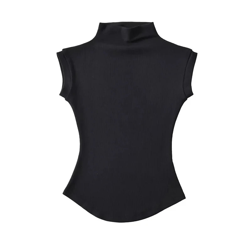 Slim Fit Sleeveless Turtleneck Summer Tops for Women