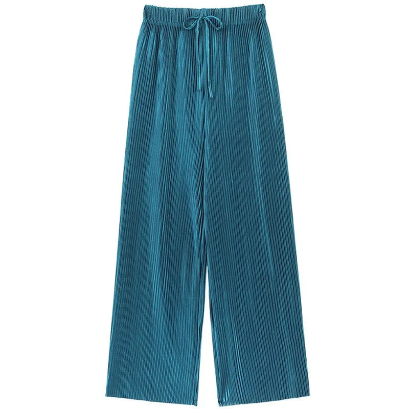 Summer Pleated Wide Leg Pants in Ice Silk for Effortless Style
