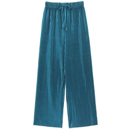 Summer Pleated Wide Leg Pants in Ice Silk for Effortless Style