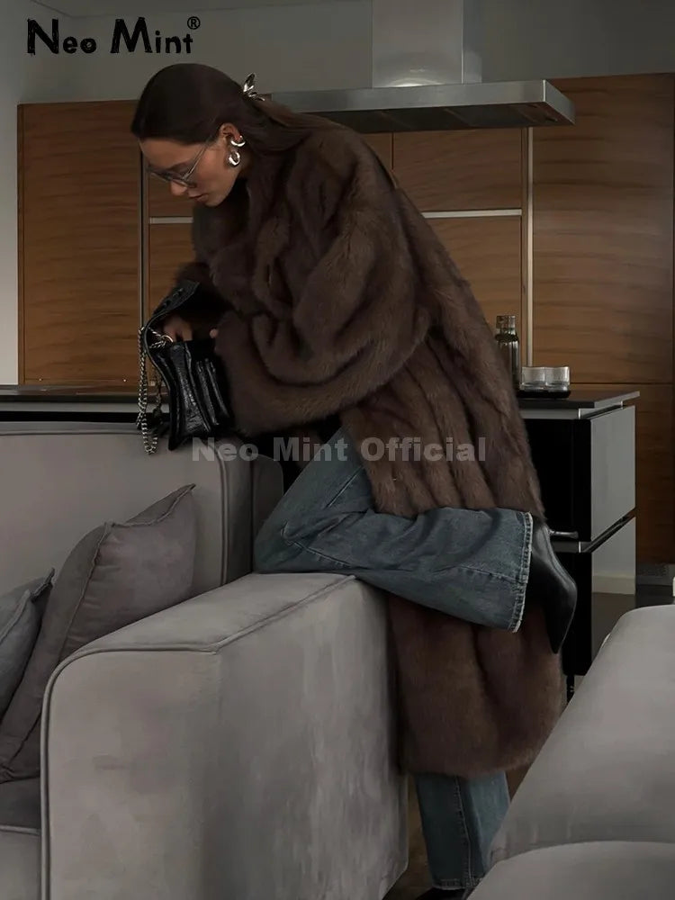 HookUpCo. Neo Mint Faux Fur Jacket for Winter Luxury Style