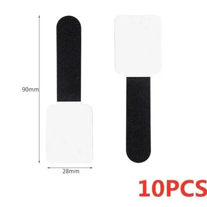 Set of black fabric hook-and-loop cable straps with rectangular pull tabs, size 90mm x 28mm for organizing wires.