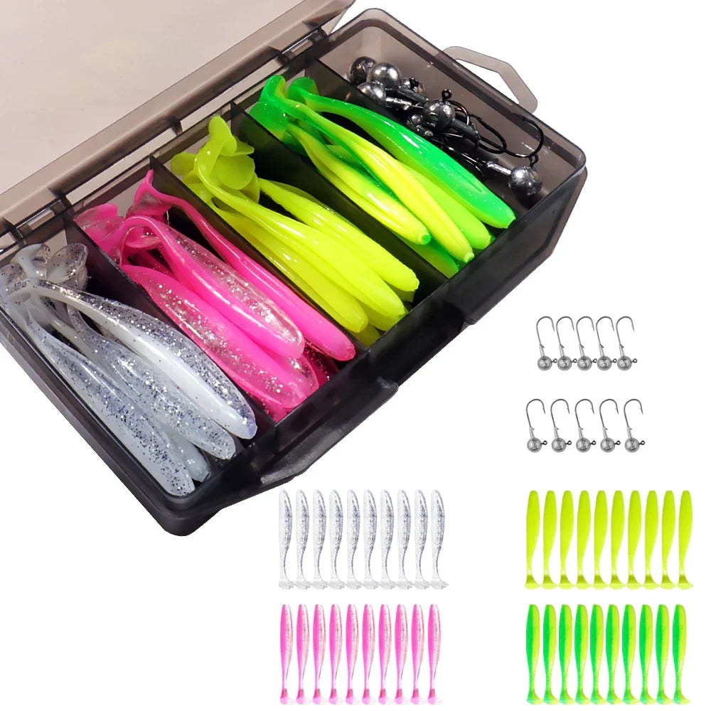 Versatile 50pc Swimbait Lure Kit with Jig Heads for Fishing