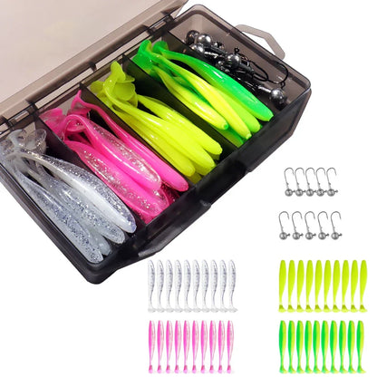 Versatile 50pc Swimbait Lure Kit with Jig Heads for Fishing