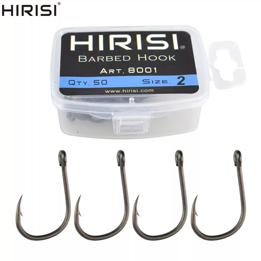 HookUpCo. 50pcs Barbed Fishing Hooks, High Carbon Steel - HookUpCo.