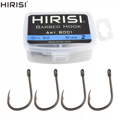 HookUpCo. 50pcs Barbed Fishing Hooks, High Carbon Steel - HookUpCo.