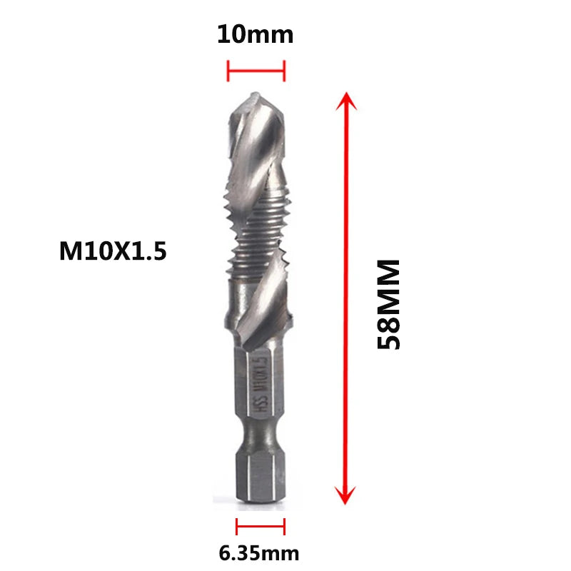 HookUpCo. Titanium Hex Shank Metric Tap Drill Bit Set