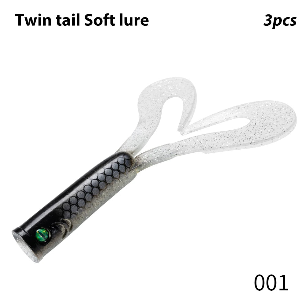 HookUpCo. Twin Tail Soft Fishing Lures, 3PCS - HookUpCo.